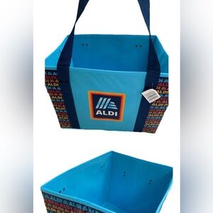 2 ALDI Grocery Collapsible Box Bags 14x10x11 Blue Aldi Logo And Rainbow New